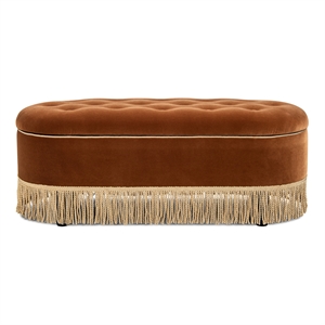 Pemberly Row 48.5&quot Oval Tufted Bullion Fringe Storage Bench in Burnt Orange