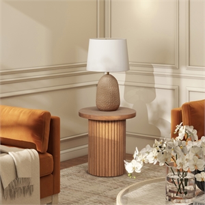 Pemberly Row 19.5&quot Fluted Pillar Round Accent Side Table in Light Brown