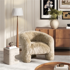 Pemberly Row 35&quot Sheepskin Split Barrel Back Accent Chair in Natural Blonde