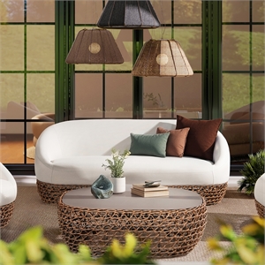 Pemberly Row 71&quot Upholstered Woven Patio Deep Seating Sofa in Beige