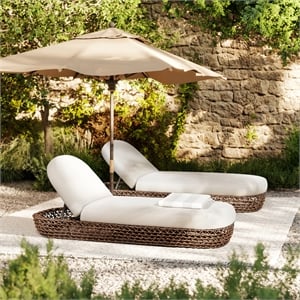 Pemberly Row Contemporary 80.5&quot Upholstered Woven Patio Lounger in Beige