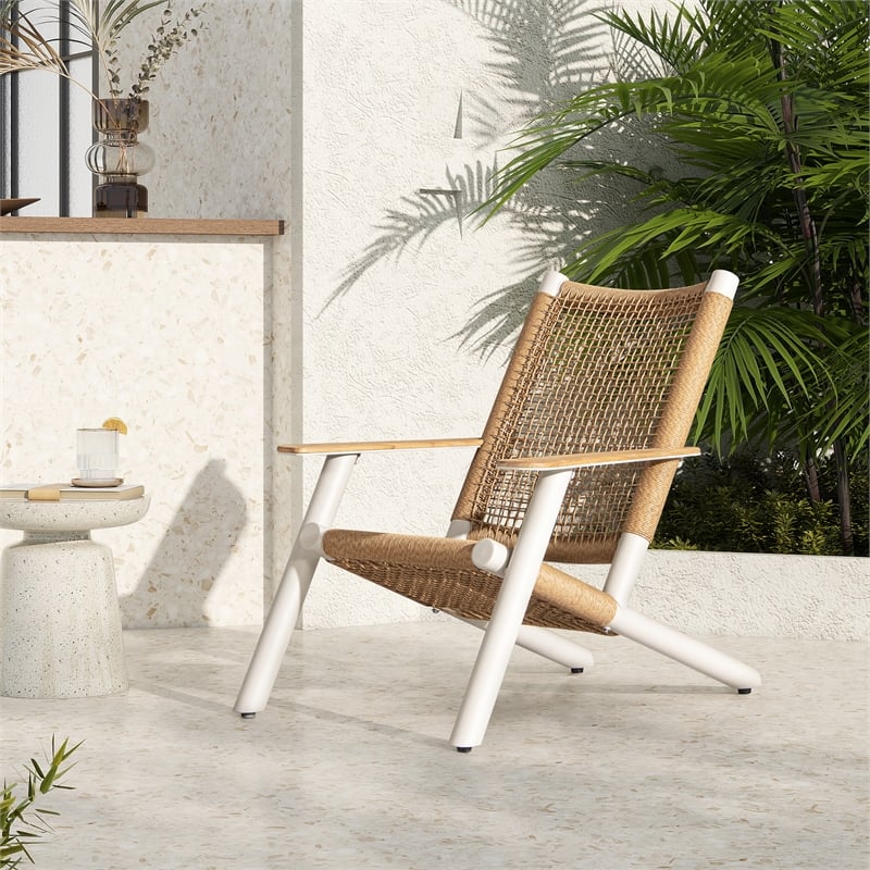 Pemberly Row Adirondack Outdoor Lounge Chair in Light Beige Gray