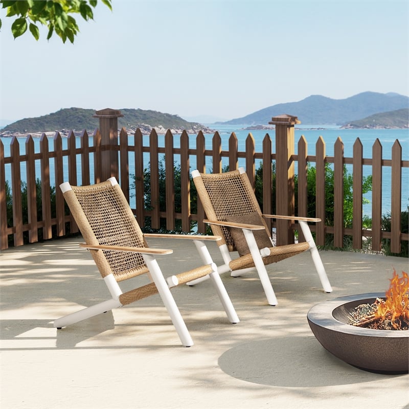 Pemberly Row Adirondack Outdoor Lounge Chair in Light Beige Gray