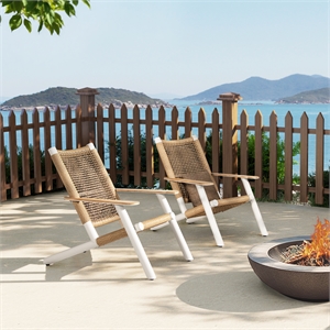 Pemberly Row Adirondack Outdoor Lounge Chair in Light Beige Gray