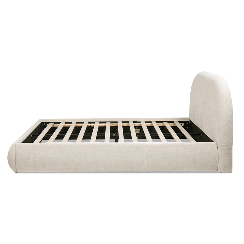 Pemberly Row Grounded Upholstered Platform Bed in Oatmeal Light Beige