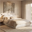 Pemberly Row Grounded Upholstered Platform Bed in Oatmeal Light Beige