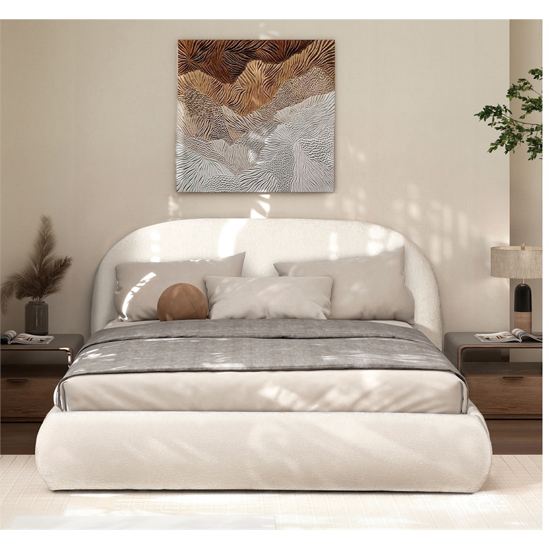 Pemberly Row Grounded Upholstered Platform Bed in Almond White