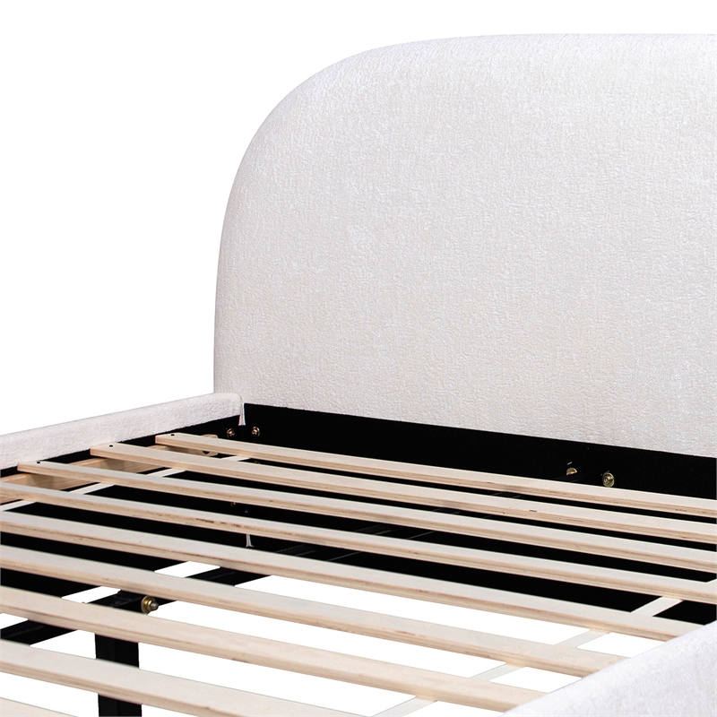 Pemberly Row Grounded Upholstered Platform Bed in Almond White