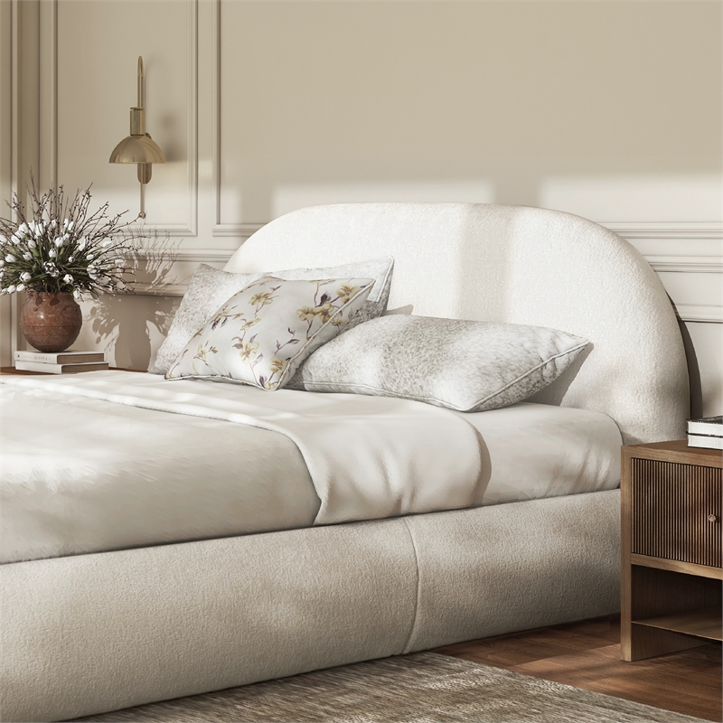 Pemberly Row Grounded Upholstered Platform Bed in Almond White