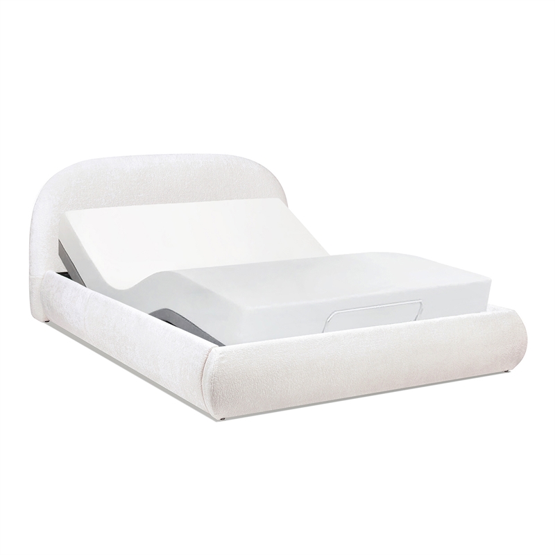 Pemberly Row Grounded Upholstered Platform Bed in Almond White