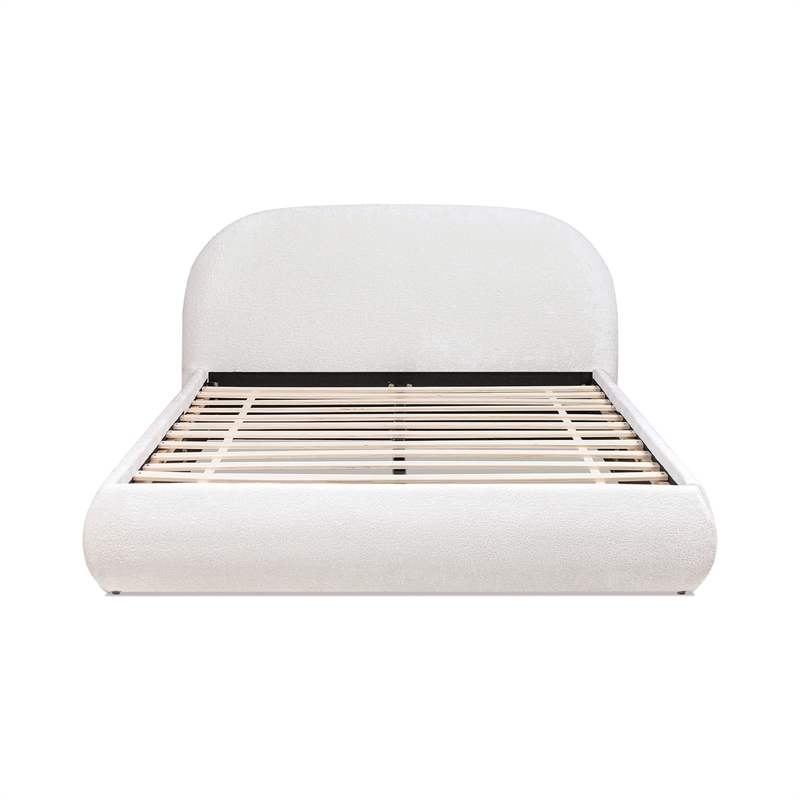 Pemberly Row Grounded Upholstered Platform Bed in Almond White