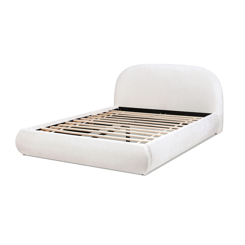 Pemberly Row Grounded Upholstered Platform Bed in Almond White