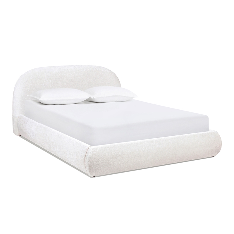 Pemberly Row Grounded Upholstered Platform Bed in Almond White