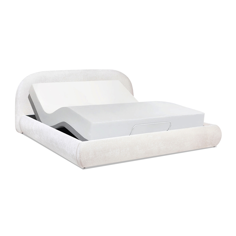 Pemberly Row King Grounded Upholstered Platform Bed in Almond White