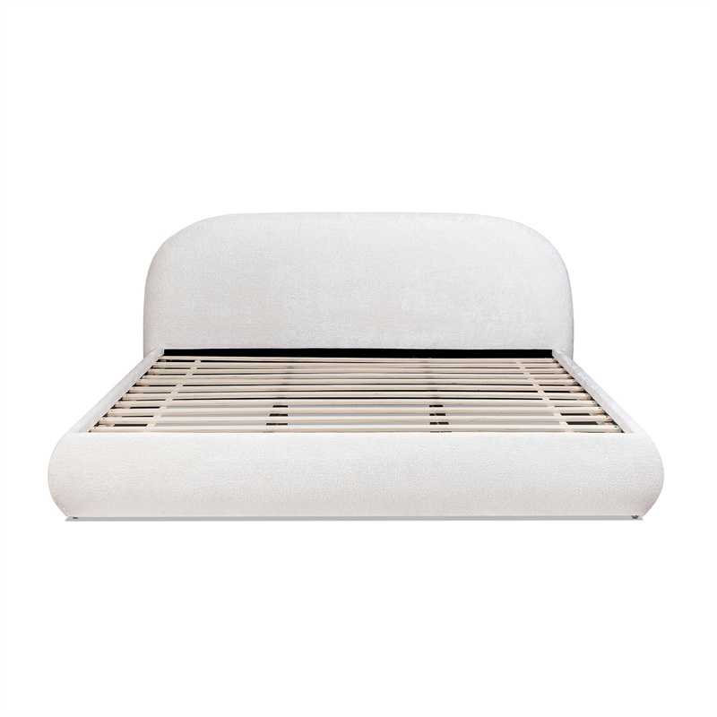 Pemberly Row King Grounded Upholstered Platform Bed in Almond White