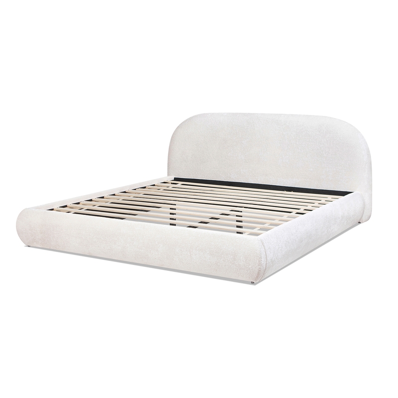 Pemberly Row King Grounded Upholstered Platform Bed in Almond White