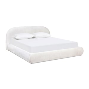 Pemberly Row King Grounded Upholstered Platform Bed in Almond White