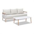 Pemberly Row 2-Piece Teak & Aluminum Outdoor Sofa & Table Patio Set in Sand Dune