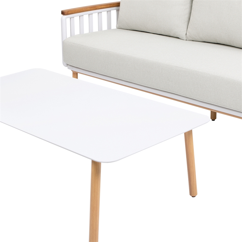 Pemberly Row 2-Piece Teak & Aluminum Outdoor Sofa & Table Patio Set in Sand Dune