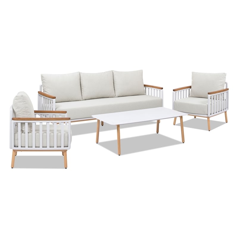 Pemberly Row 4-Piece Teak and Aluminum Patio Conversation Set in Sand Dune