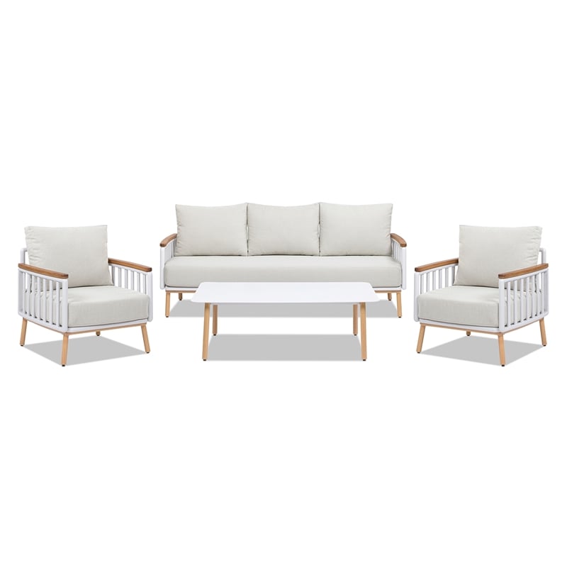 Pemberly Row 4-Piece Teak and Aluminum Patio Conversation Set in Sand Dune