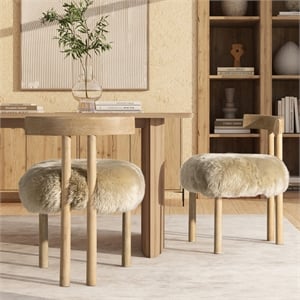 Pemberly Row 19.5&quot Sheepskin Fur Split Back Dining Chair in Natural Blonde