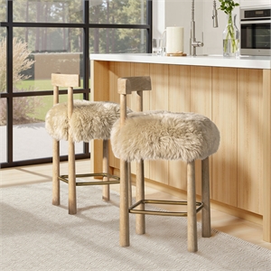 Pemberly Row 27.5&quot Sheepskin Fur Counter Height Bar Stool in Natural Blonde