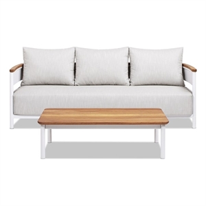 Pemberly Row 2-Piece Teak and Aluminum Outdoor Sofa and Table Patio Set in Gray