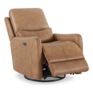 Pemberly Row 30&quot Swivel Power Recliner Arm Chair in Saddle Brown Faux Leather