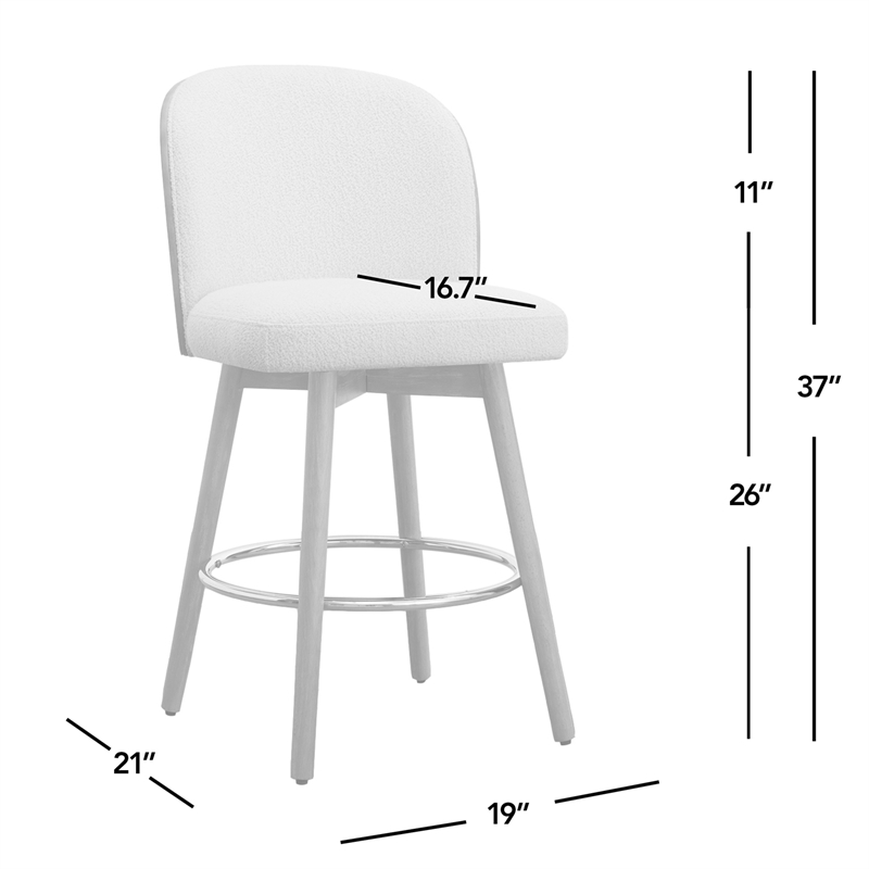 Pemberly Row Upholstered Swivel Counter Stool Set of 2 in Off White Boucle