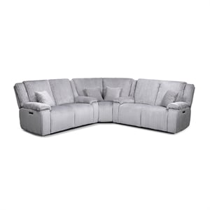 Pemberly Row 109.5&quot 4-Power Motion 5-Pc Corner Sectional in Moon Gray Corduroy