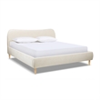 Pemberly Row King Curved Headboard Upholstered Platform Bed in Beige Chenille