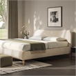 Pemberly Row King Curved Headboard Upholstered Platform Bed in Beige Chenille