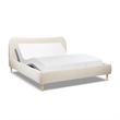 Pemberly Row King Curved Headboard Upholstered Platform Bed in Beige Chenille