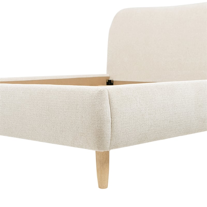 Pemberly Row King Curved Headboard Upholstered Platform Bed in Beige Chenille