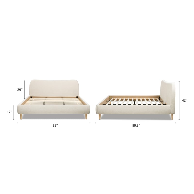 Pemberly Row King Curved Headboard Upholstered Platform Bed in Beige Chenille