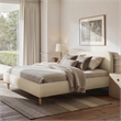 Pemberly Row Queen Curved Headboard Upholstered Platform Bed in Beige Chenille