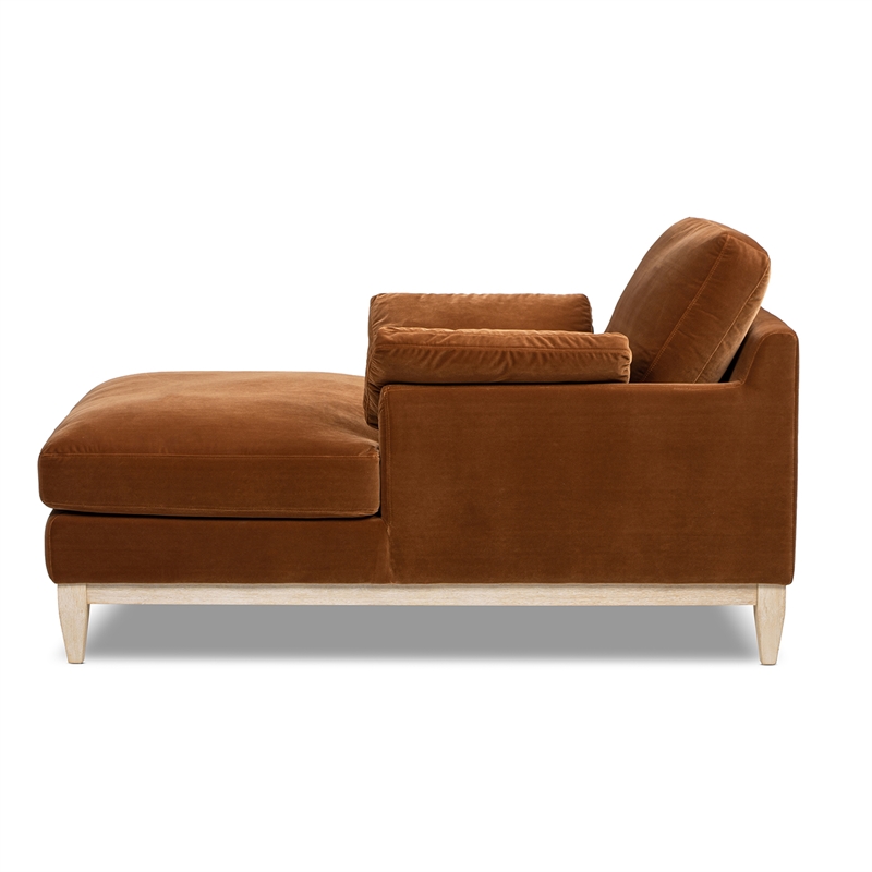 Pemberly Row Farmhouse Chaise Lounge Chair in Burnt Orange Performance Velvet