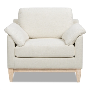 Pemberly Row 36&quot Farmhouse Accent Arm Chair in Flax White Linen