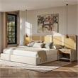 Pemberly Row Extended Headboard Cane Platform Bed in Antique White