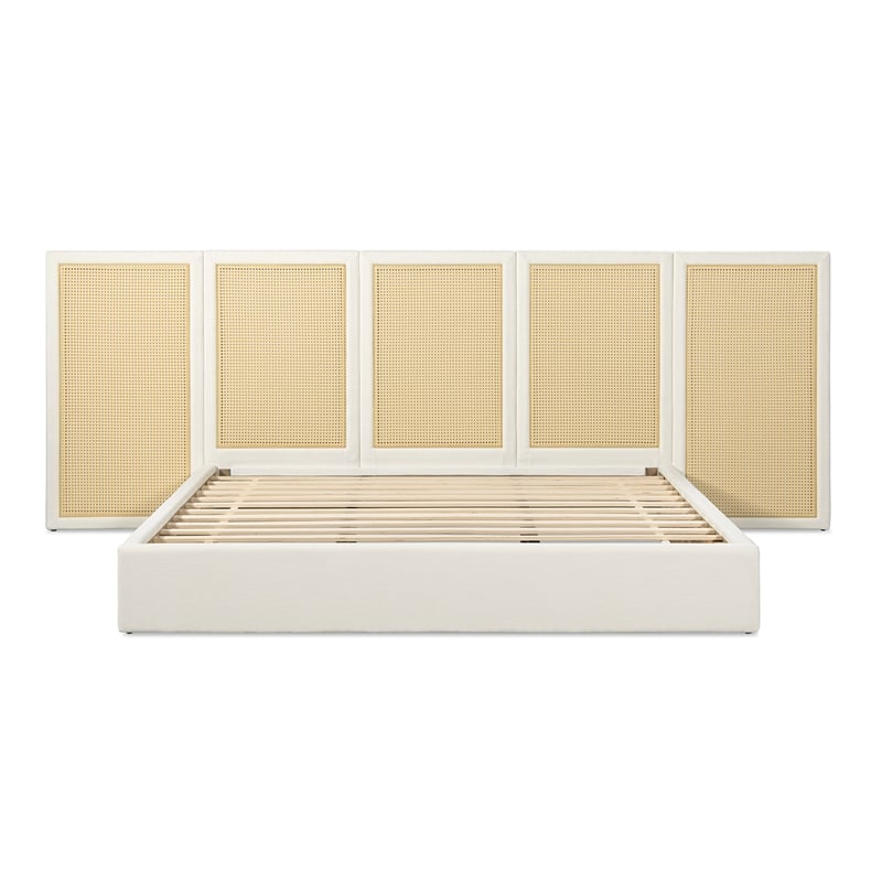 Pemberly Row Extended Headboard Cane Platform Bed in Antique White