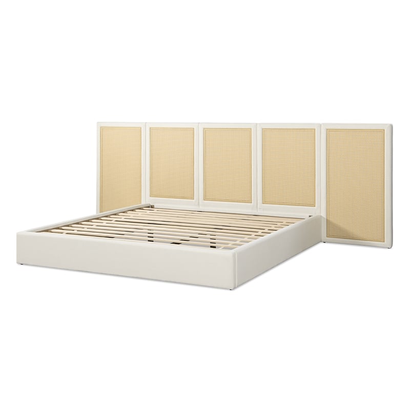 Pemberly Row Extended Headboard Cane Platform Bed in Antique White