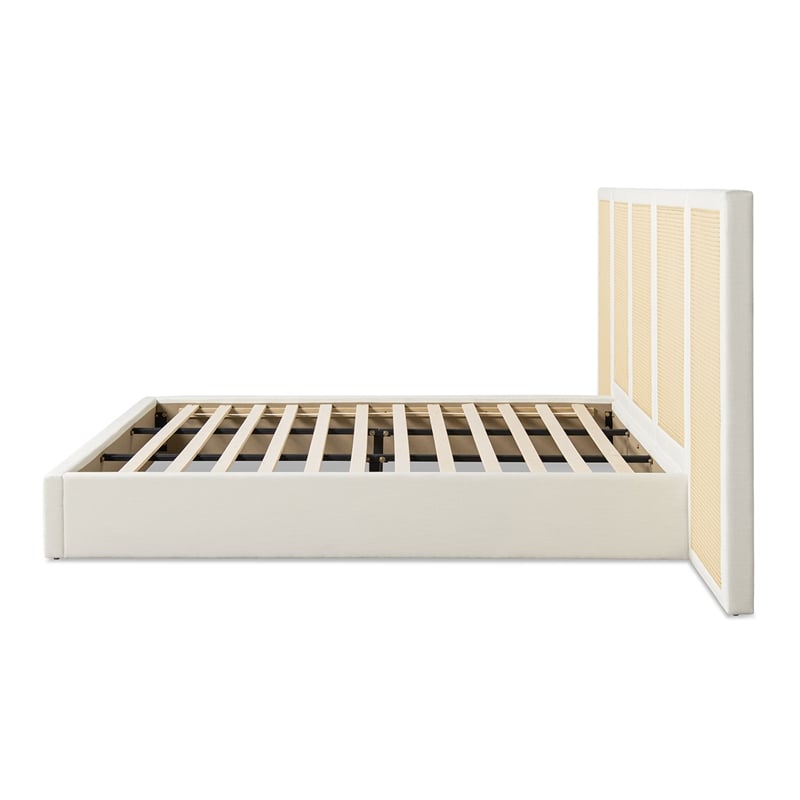 Pemberly Row Extended Headboard Cane Platform Bed in Antique White