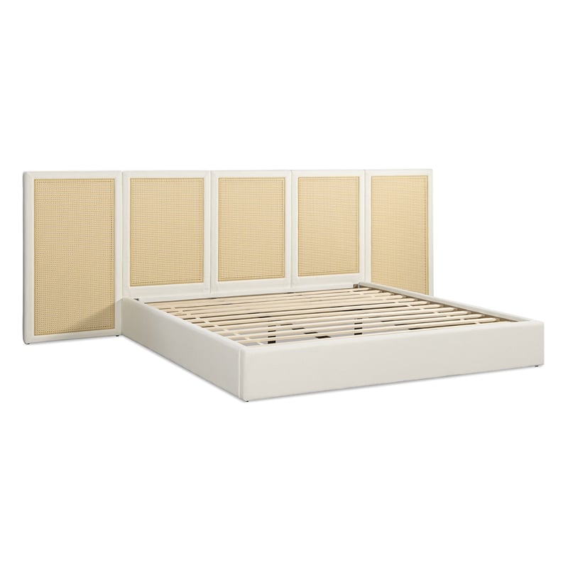 Pemberly Row Extended Headboard Cane Platform Bed in Antique White