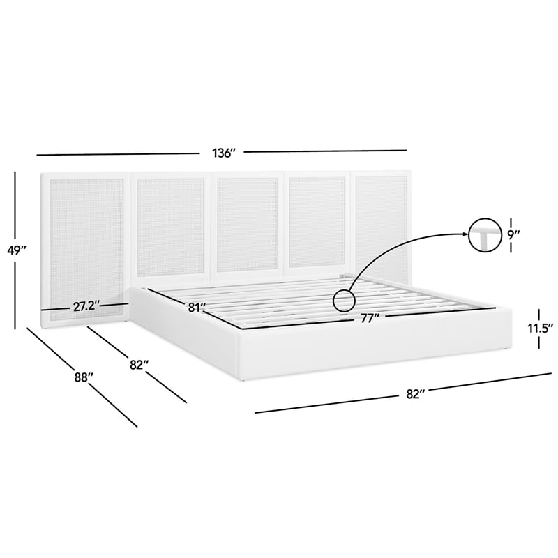 Pemberly Row Extended Headboard Cane Platform Bed in Antique White