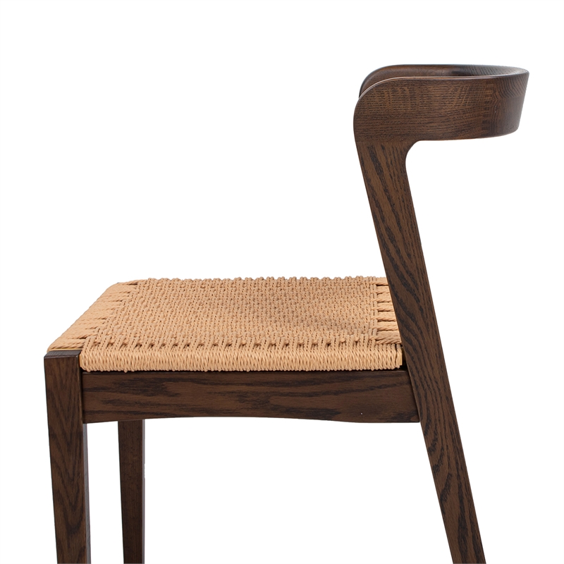 Pemberly Row Contemporary Woven Seat Oak Wood Dining Chair in Dark Brown