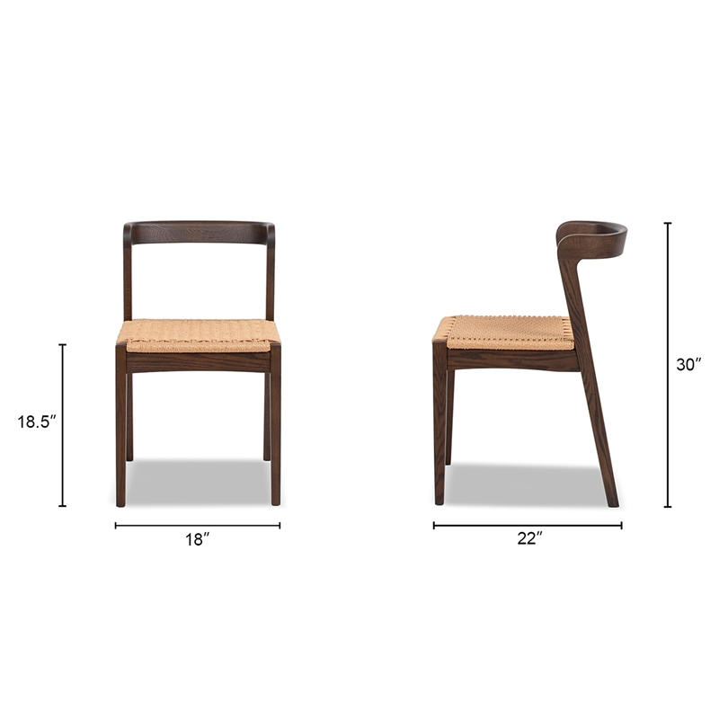 Pemberly Row Contemporary Woven Seat Oak Wood Dining Chair in Dark Brown