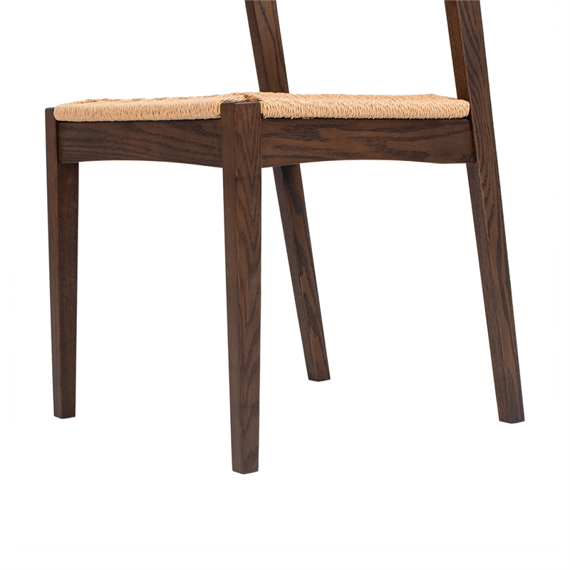 Pemberly Row Contemporary Woven Seat Oak Wood Dining Chair in Dark Brown