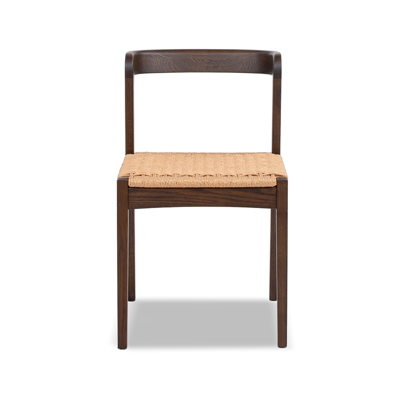 Pemberly Row Contemporary Woven Seat Oak Wood Dining Chair in Dark Brown