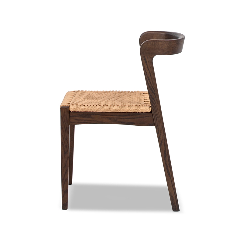 Pemberly Row Contemporary Woven Seat Oak Wood Dining Chair in Dark Brown